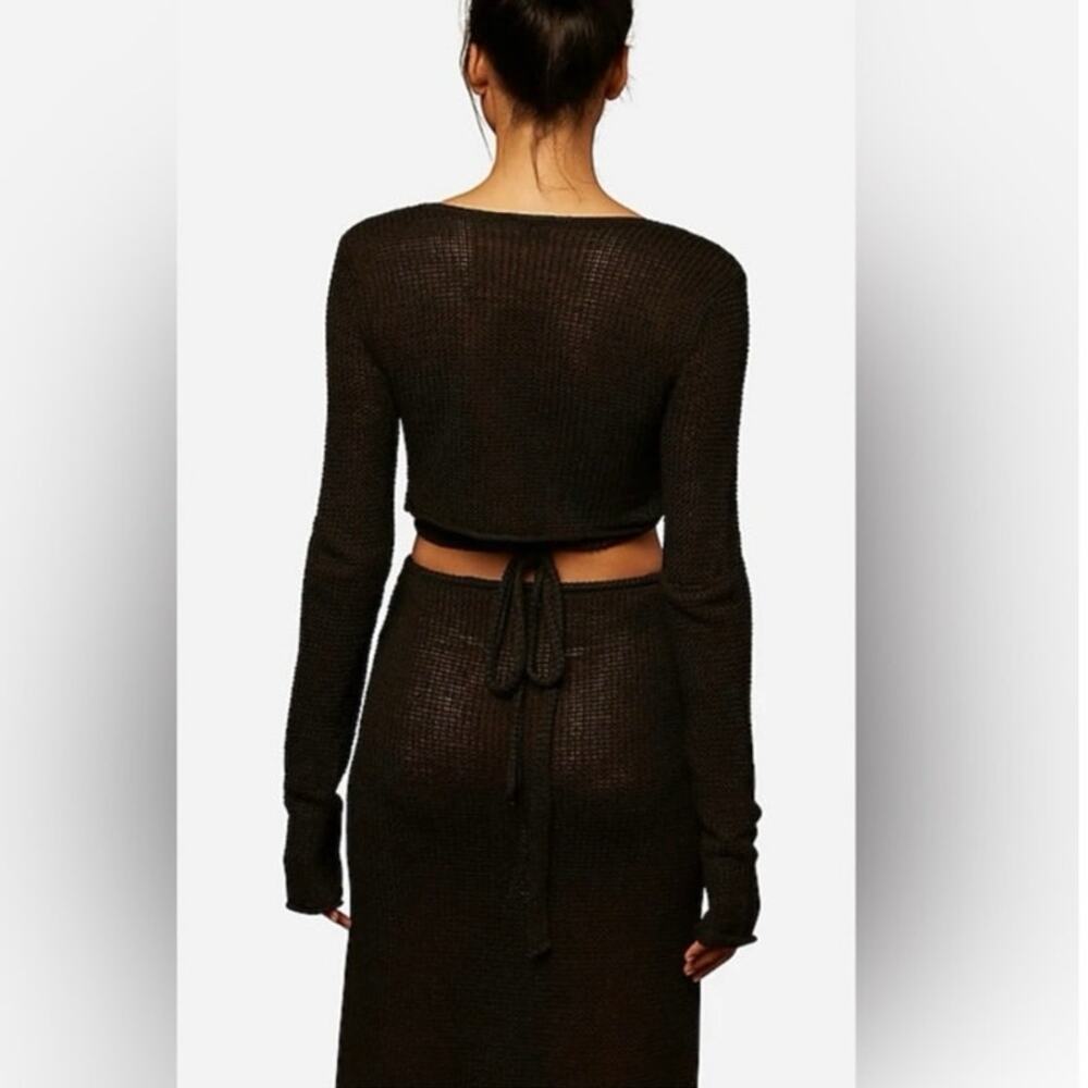 Onia Black 100% Linen Knit Crochet Low Rise Semi Sheer Pull On Midi Skirt S - Picture 5 of 11